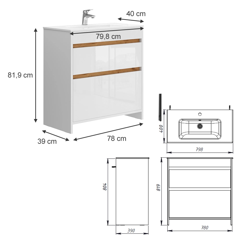 Vicco Set di mobili da bagno Bianco 2 parti, mobile base 80 cm