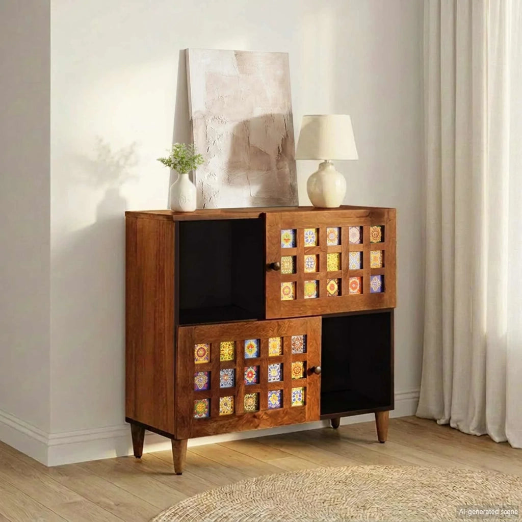 Credenza con porta Noce 80 x 33 x 75 cm Legno di mango massello 4018251
