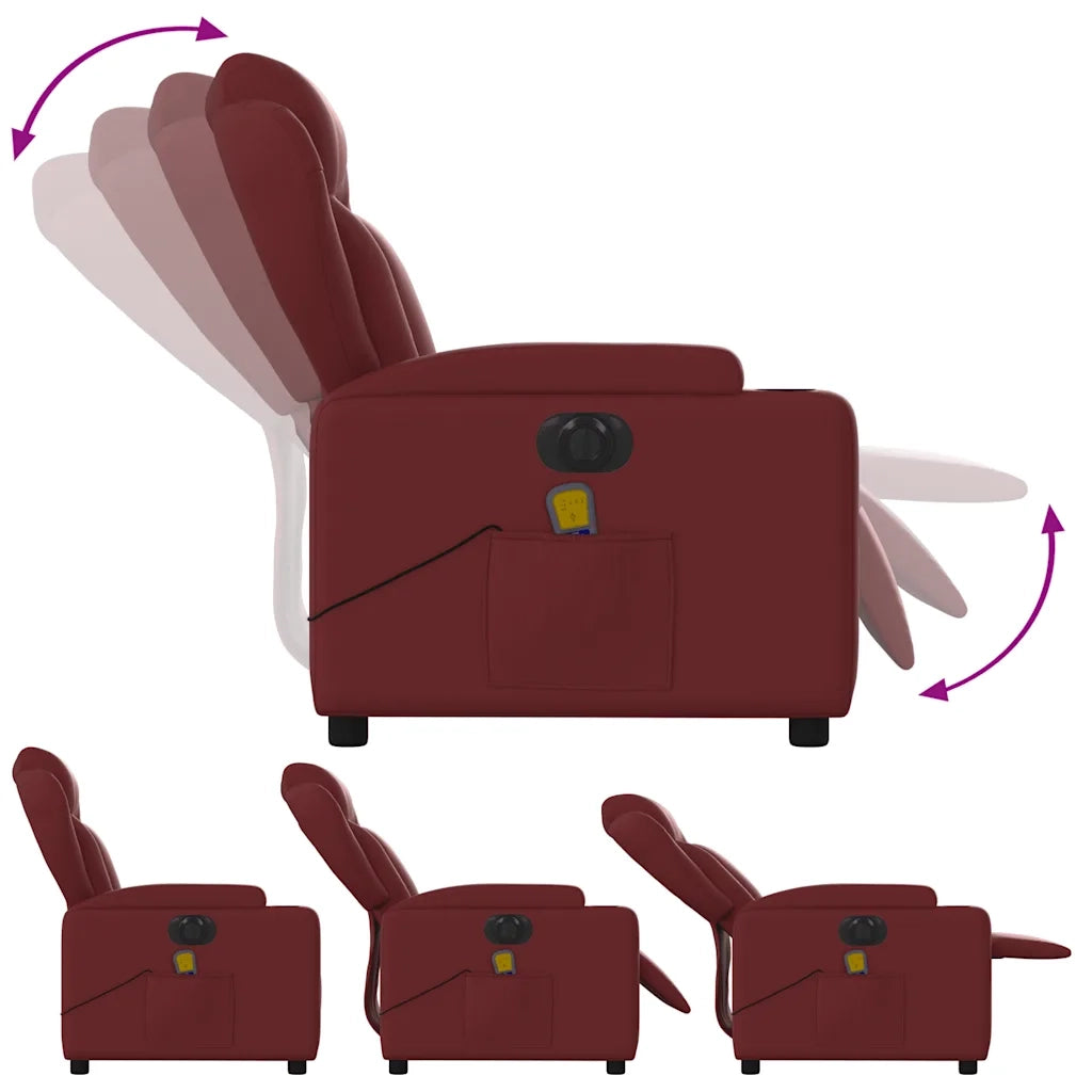 Divano Sedia-Poltrona Massaggiante Reclinabile Rosso Vino in Similpelle 366064