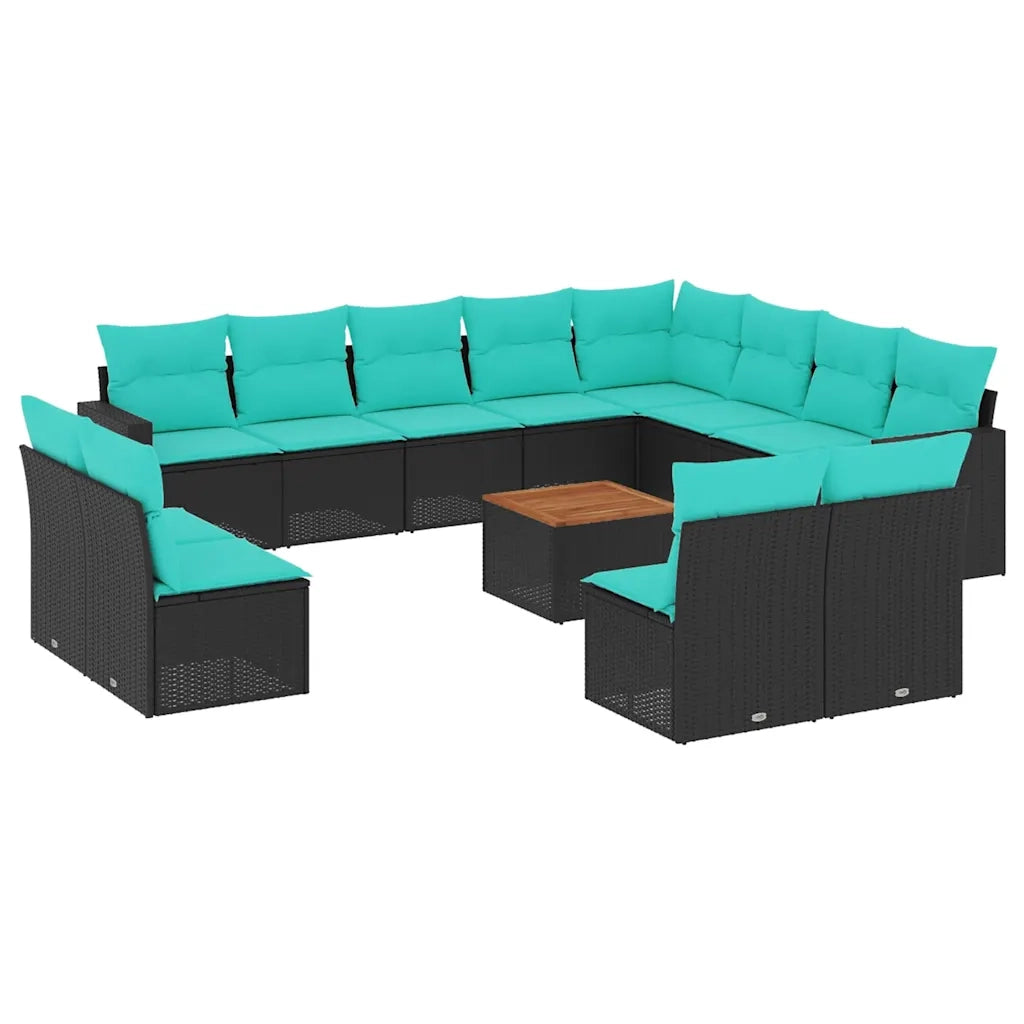 Set Divani da Giardino 13pz con Cuscini Nero in Polyrattan