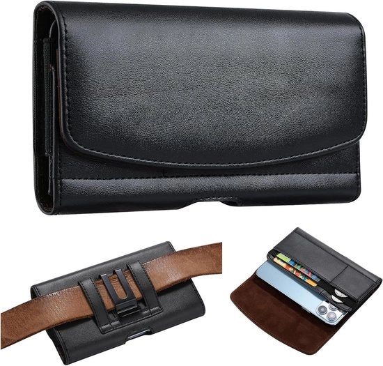 Tas per telefono cellulare orizzontale per auto - Tas universale con cinturino e clip - Tas per uomo con clip e tasca - Adatto per Samsung Galaxy S21 S22 S23 S24 S25 - A13 A12 - Nera - 18 x 9 cm - Cinturino