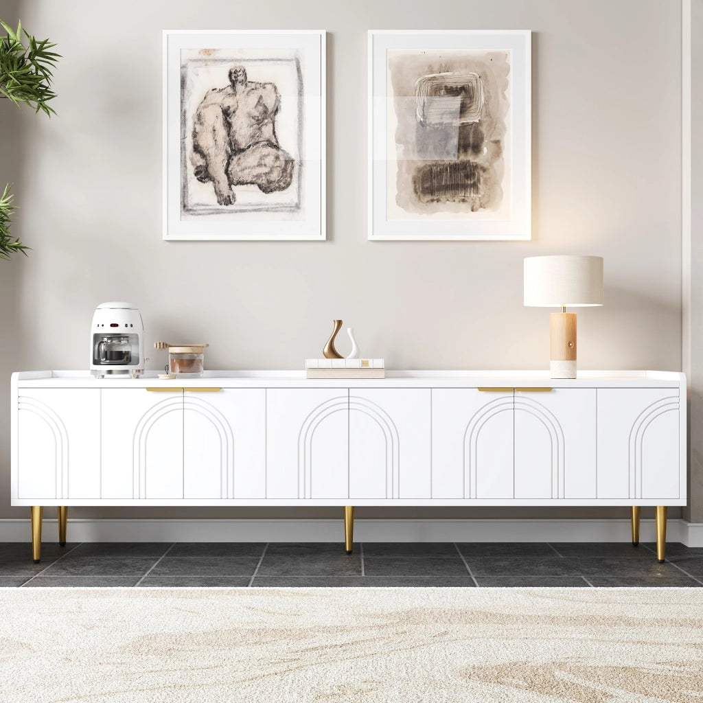 Mobile TV con 2 Ante e Scomparti; Passacavi; Design Scultoreo 3D; in MDF; Bianco; 170??35??47;5 cm