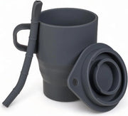 Moka per viaggio in silicone con coperchio e beccuccio - borsa per caffè portatile pieghevole - qualità alimentare riciclabile - 150-280 ml - grigio chiaro