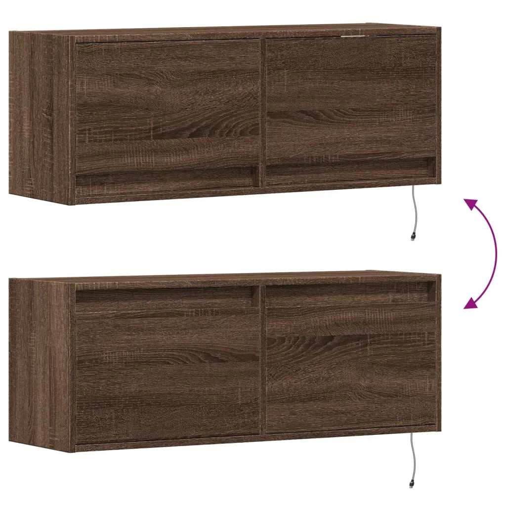 Mobile TV a Parete con Luci LED Rovere Marrone 100x31x35 cm 852368