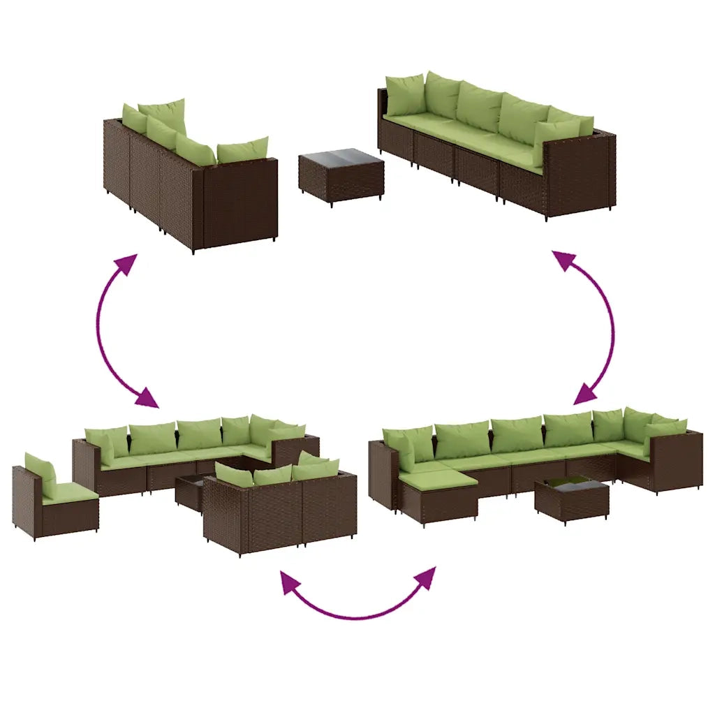Set Divani da Giardino 8 pz con Cuscini in Polyrattan Marrone