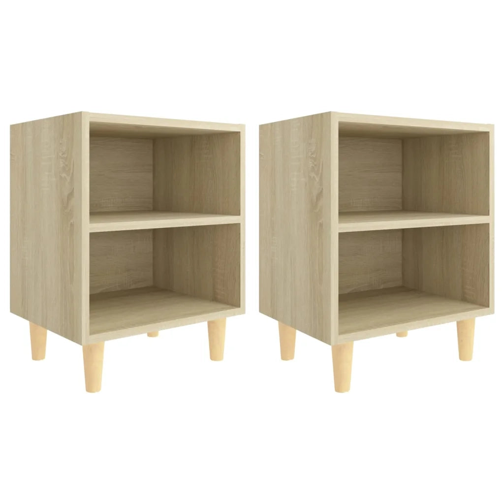 Comodini Gambe in Legno Massello 2pz-Set di 2 Tavolino da notte Rovere Sonoma 40x30x50cm 346325