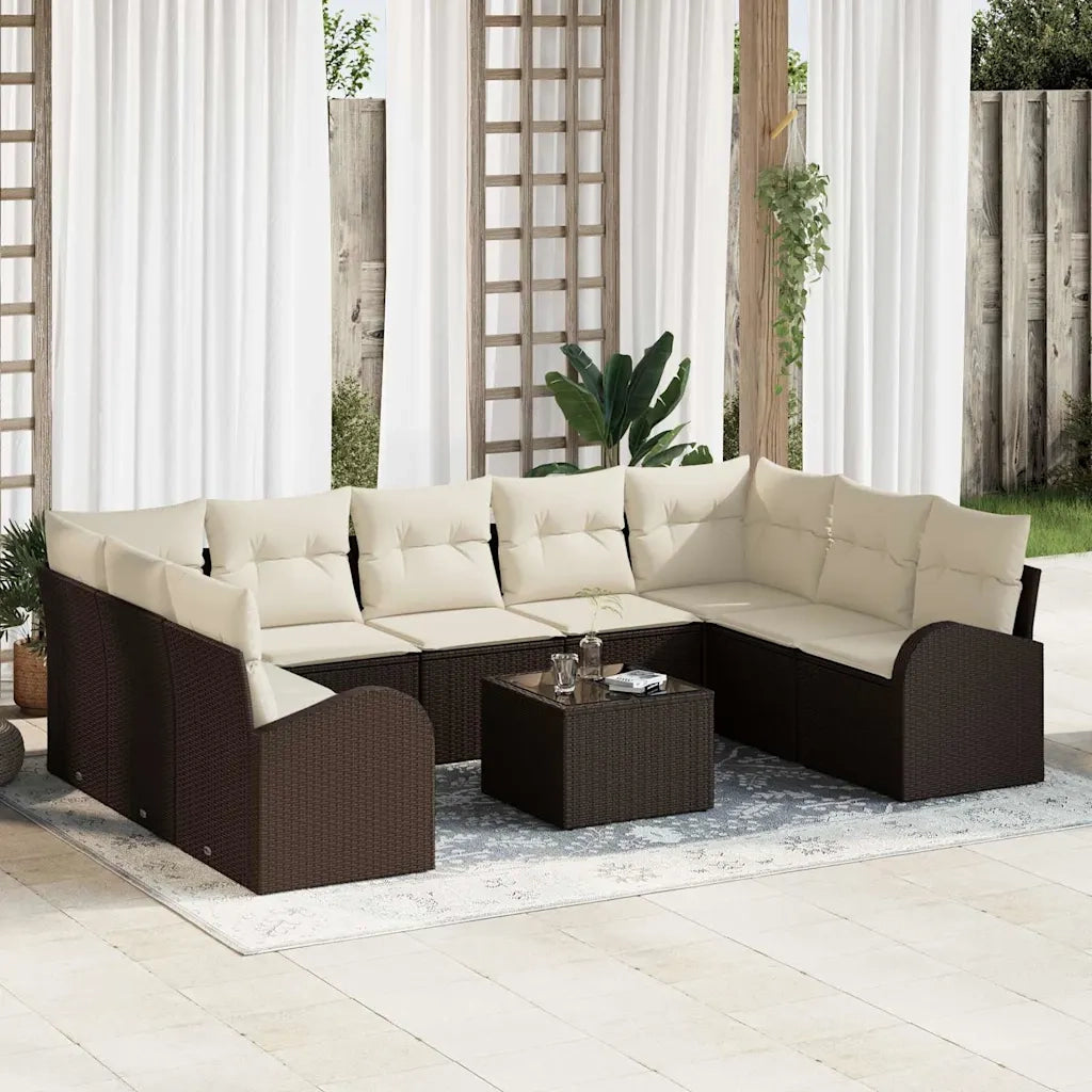Set Divano da Giardino 10 pcs Marrone e bianco polyrattan 3354877