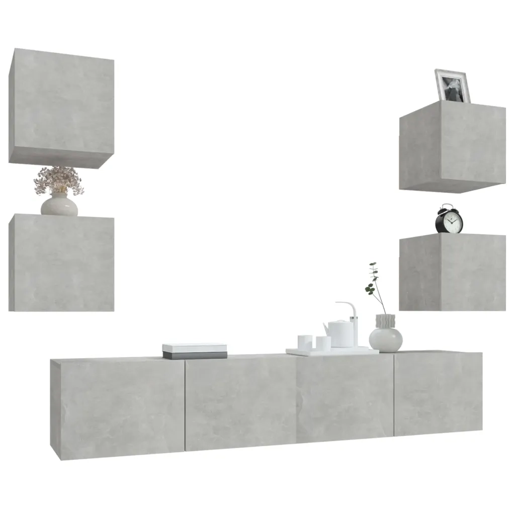 Set di Mobili Porta TV 6 pz Grigio Cemento in Legno Multistrato cod mxl 59928
