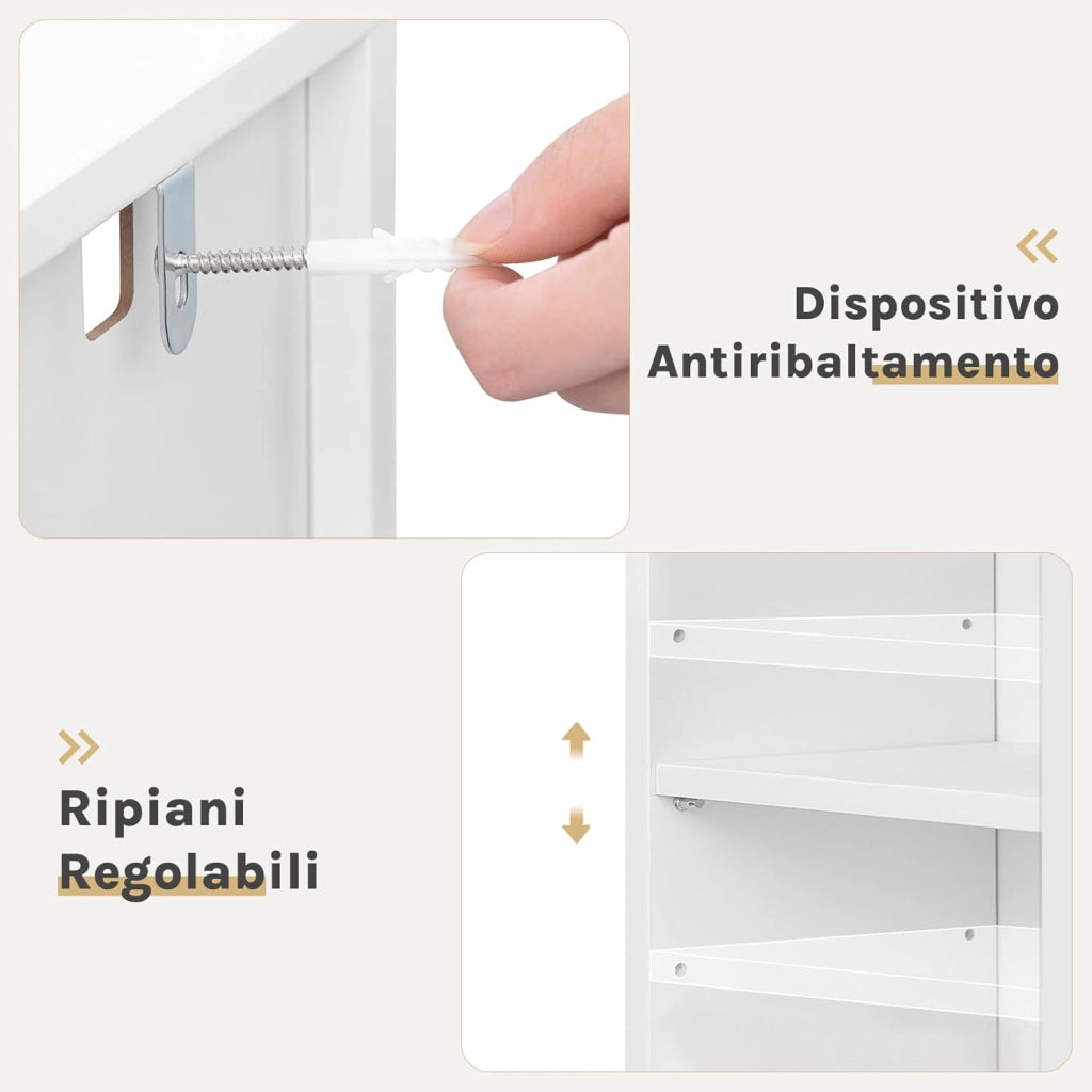 Porta CD a Colonna, Libreria Stretta e Alta con 10 Scomparti, Capacità Max. 160 CD, DVD, Libreria Verticale a Colonna da Terra, Bianco, SK063ws