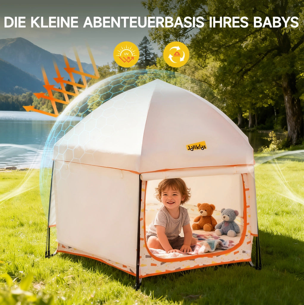 Laufstall pieghevole pop-up per bambini 150x150x105 cm in tessuto Oxford beige e arancione