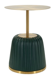 Tavolinetto Egle Verde - Tavolo da salotto rotondo in metallo e PU, Ø 40x55 cm, finitura verde e grigio - Linea Glam