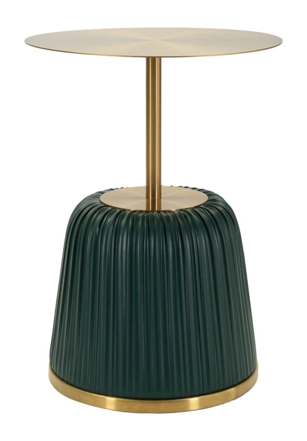 Tavolinetto Egle Verde - Tavolo da salotto rotondo in metallo e PU, Ø 40x55 cm, finitura verde e grigio - Linea Glam