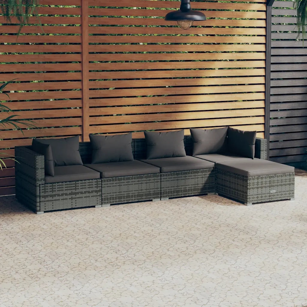 Set Divani da Giardino 5 pz con Cuscini in Polyrattan Grigio cod mxl 44486