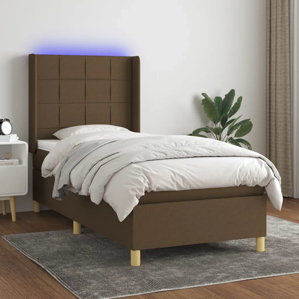 Letto a Molle Materasso e LED Marrone Scuro 80x200cm in Tessuto 3138832