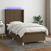 Letto a Molle Materasso e LED Marrone Scuro 80x200cm in Tessuto 3138832