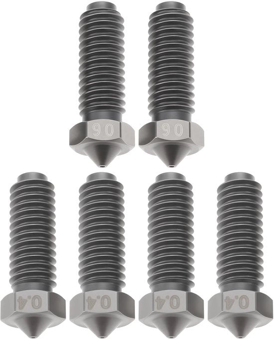Sprogetti 6 pezzi - 4x 0,4 mm/2x 0,6 mm - Acciaio resistente - Filo M6 - Bocca di fuoco - Resistenza al trito per stampa 3D - Bocchette di spruzzo