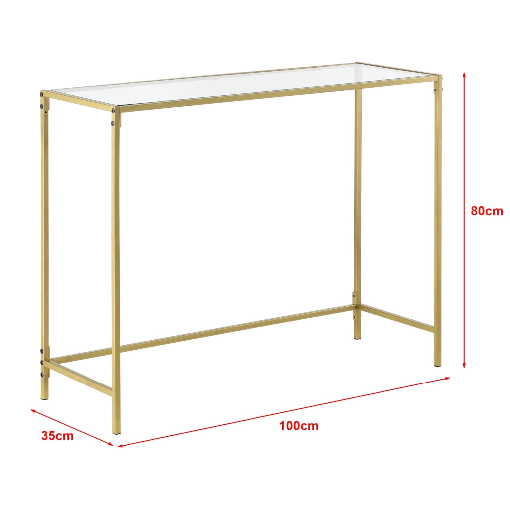 Consolle di design extra soggiorno piano vetro gambe acciaio 100 cm oro 03_0006182