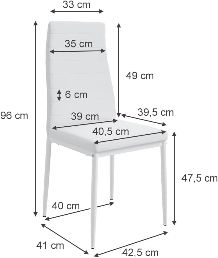 Sedia da sala da pranzo Grand, Bianco, 42.5 x 48 cm Set di 6, per l’utilizzo come set da pranzo in cucina o sala da pranzo