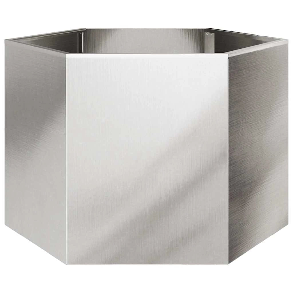 Fioriera esagonale per aiuole rialzate piante fiori terrazza giardino 69 x 60 x 45 cm acciaio inox argento 02_0038653