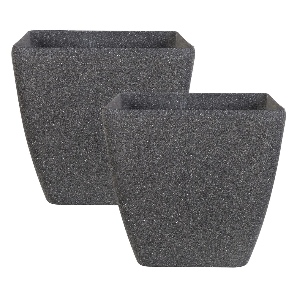 Set di 2 Vasi per piante fioriera in poliresina solida grigio scuro in miscela di pietra quadrata 34 x 34 cm resistente ai raggi UV