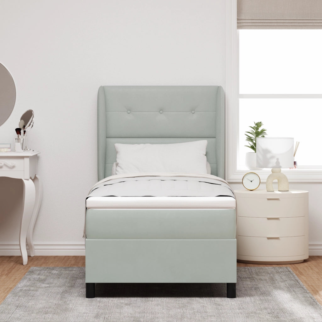 Letto Box Spring con Materasso Grigio Chiaro 80x200 cm in Velluto