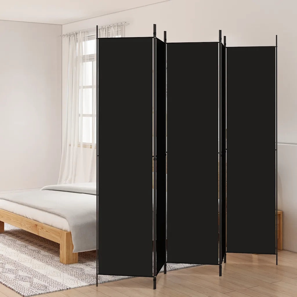 Divisorio Ambienti | Divider per stanze | Paravento 5 Pannelli Nero 250x220 cm Tessuto