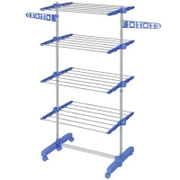 Stendino Verticale con 4 Ripiani Regolabili, in Acciaio e Plastica, 142x55x172 cm, Blu e Argento
