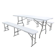 Set Da 3 Pezzi Tavolo + 2 Panche Pieghevoli Set Birreria Interno Esterno 180 Cm XXL 6/8 Per Feste Sagre Posti Maniglie Per Trasporto Giardino Campeggio Struttura Acciaio Impermeabile Uv Resistente