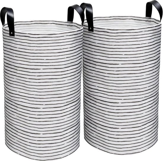 Wastino opvolutibile 2 pezzi 60 litri - Grande sacco da bucato con chiodi a molla rinforzati - Maniglie in pelle PU - Wastino acqua-tetto autonomo per la doccia - Nero