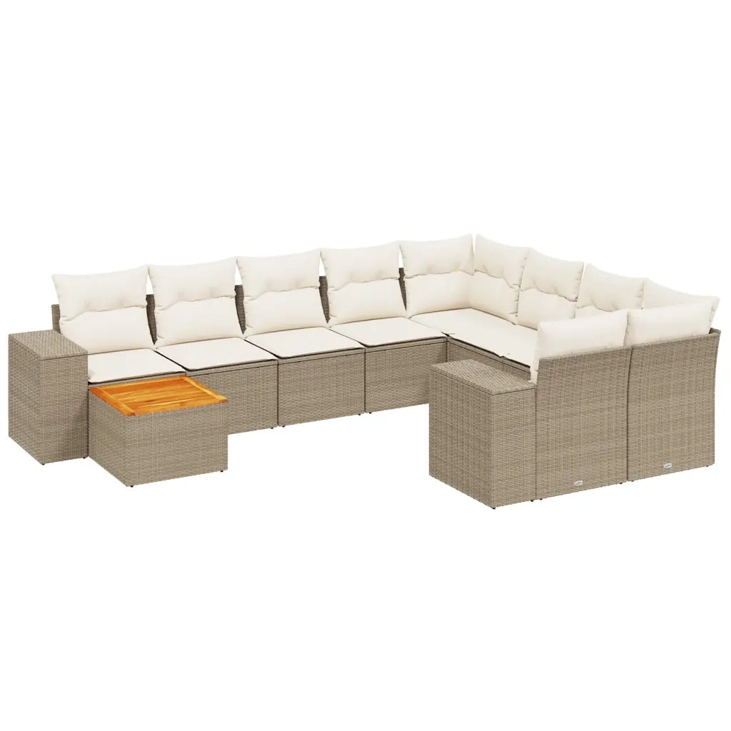 Set Divani da Giardino 11 pz con Cuscini Beige in Polyrattan 3257962