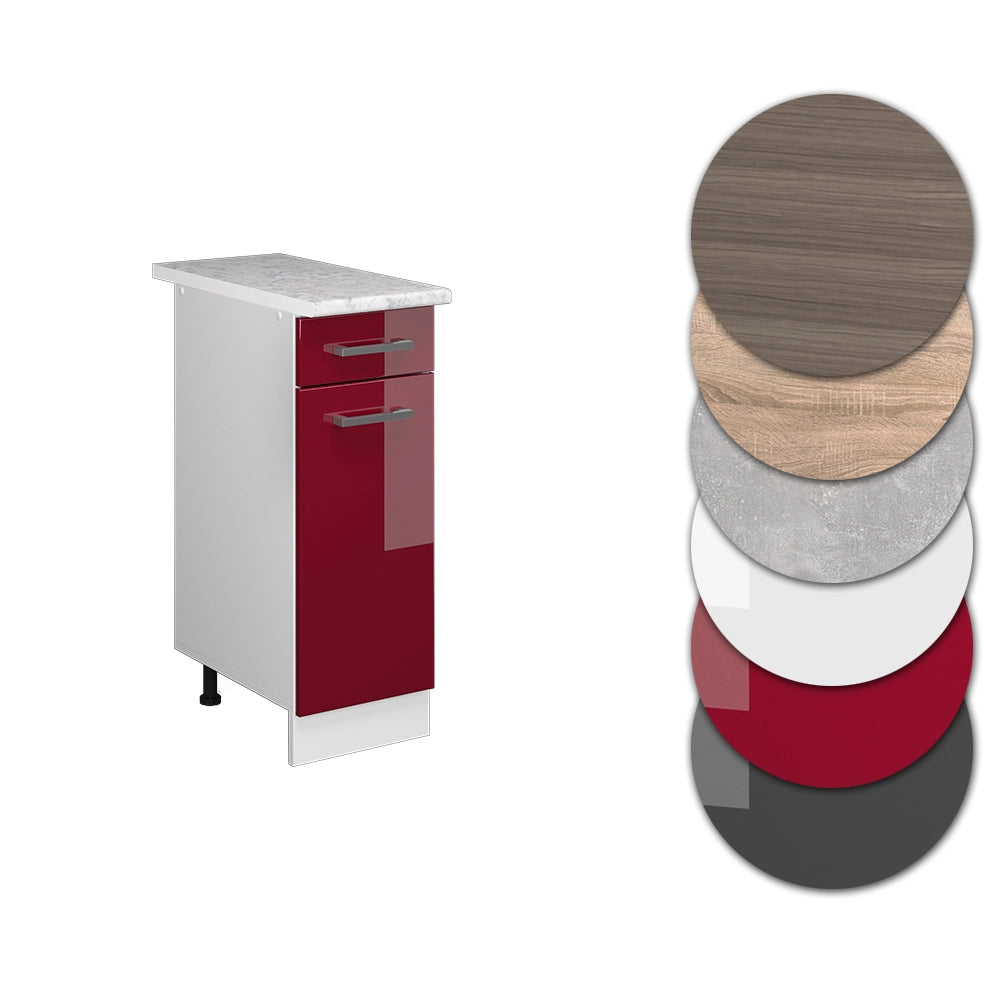 Mobiletto base per cucina R-Line Rosso lucido/Bianco 30 cm, PL Marmo Vicco