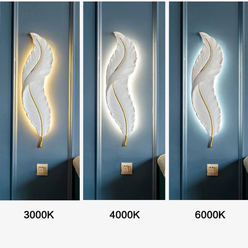 Lampada da parete piuma cigno in resina con LED CCT 12W 3 tonalità bianco per salone soggiorno camera letto stile moderno elegante 63x17 cm