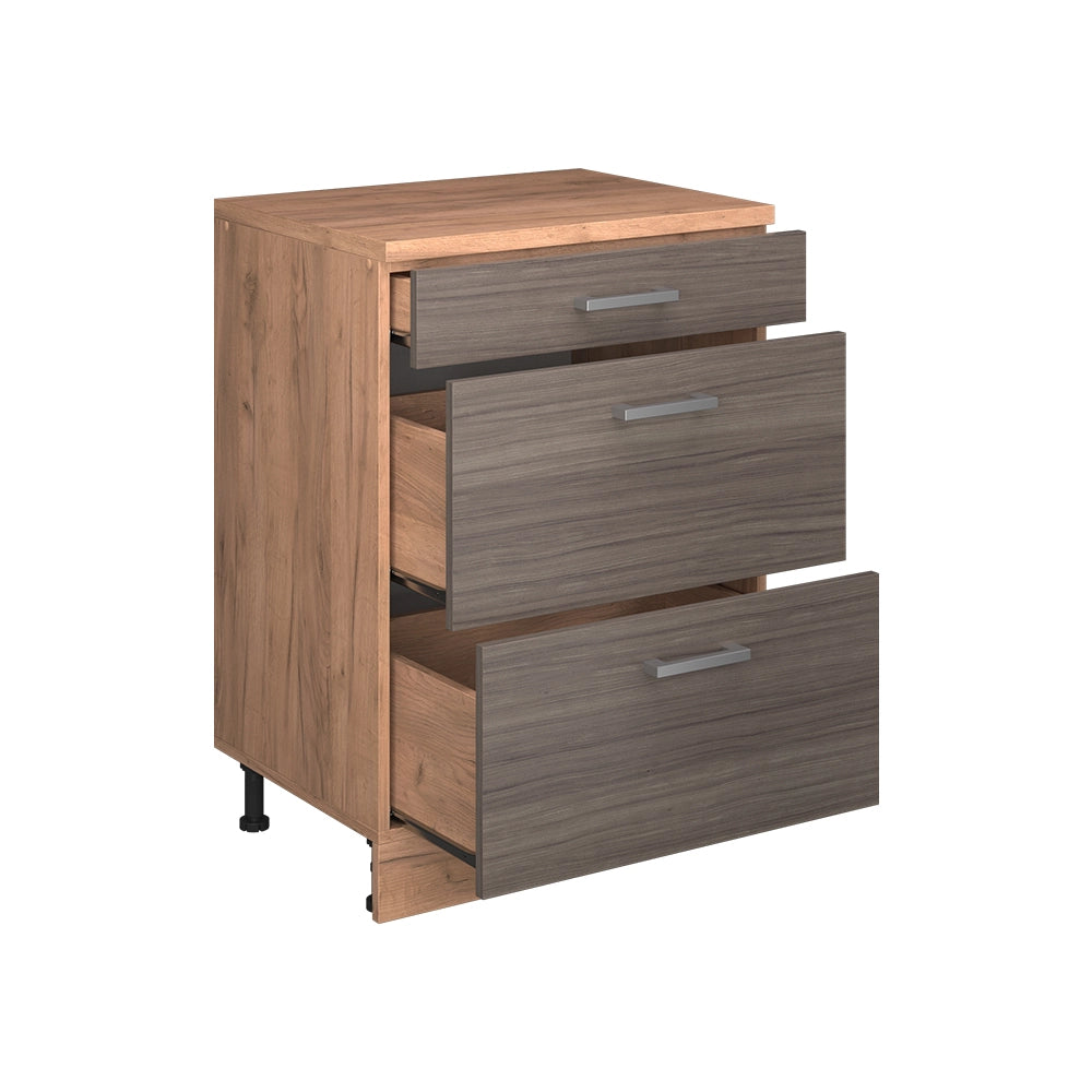 Mobile per mansarda Rion Grigio nobile/Rovere dorato 60 x 83.8 cm senza inclinazione con 3 cassetti Vicco