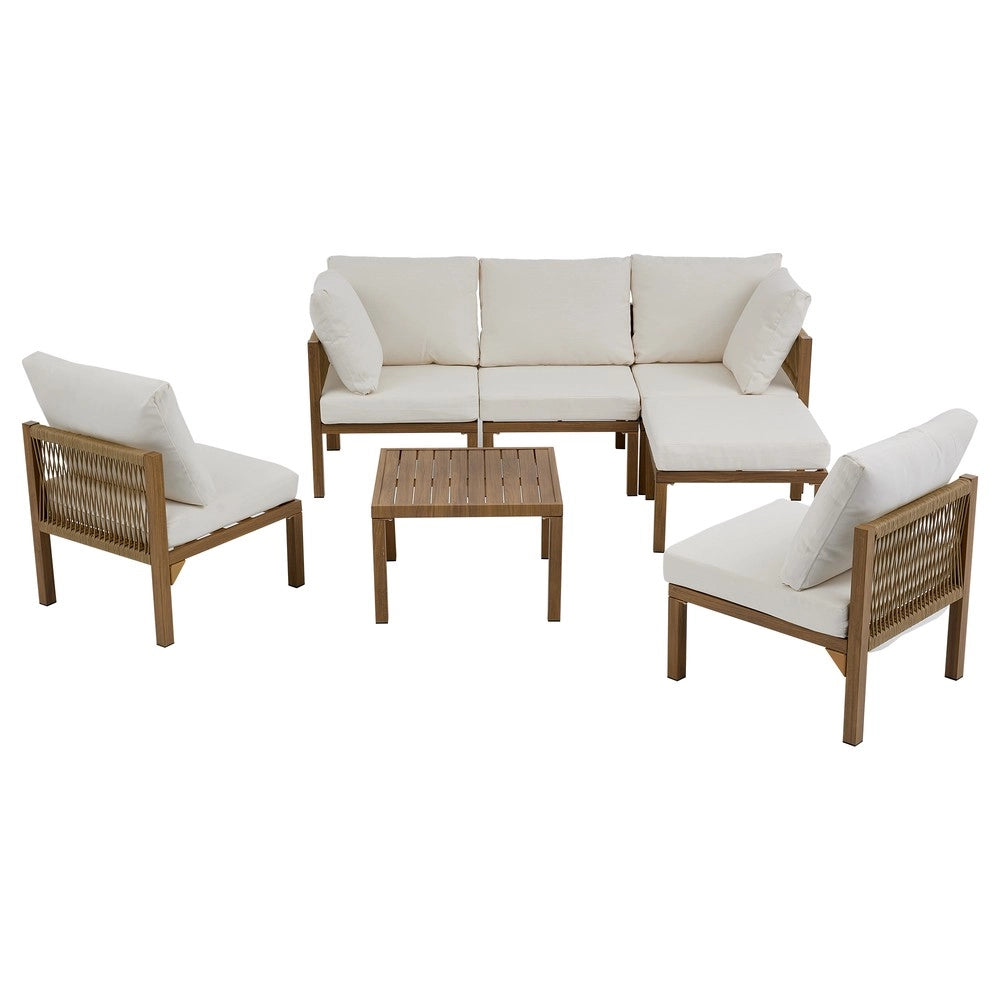 Divano angolare da giardino modulare convertibile ¨C Minimal ¨C beige legno