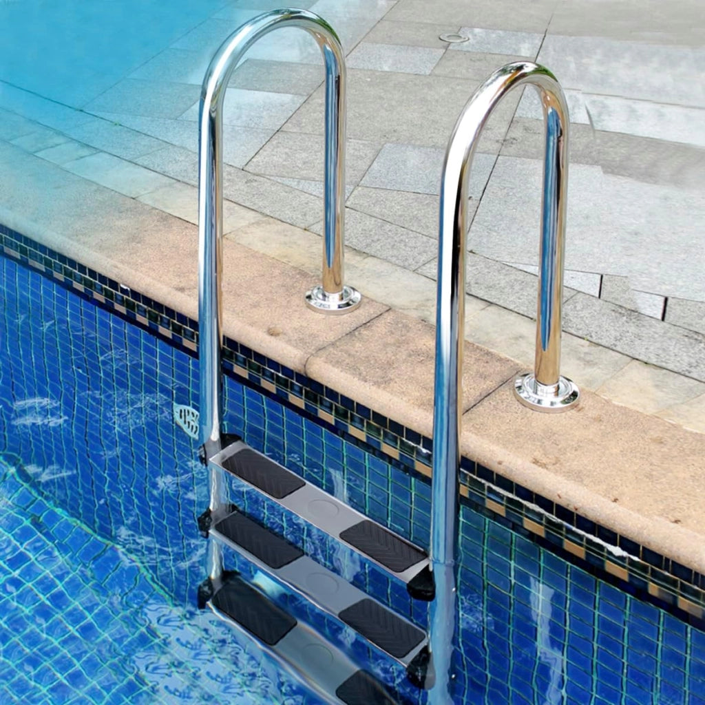 Scaletta Telescopica in Acciaio Inossidabile, Scaletta Piscina Fuori Terra a 3 Scalini Antiscivolo, Portata 150 KG, Scala per Piscina, Barca, Ponti, Pontile Galleggiante, 55 X 25 X 132,5 CM