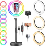 Lampada da Tavolo a LED con Supporto per Telefono - 10 pollici, 29 Modalità di Colore per Livestreaming, Video, Make-up, YouTube, TikTok e Vlog