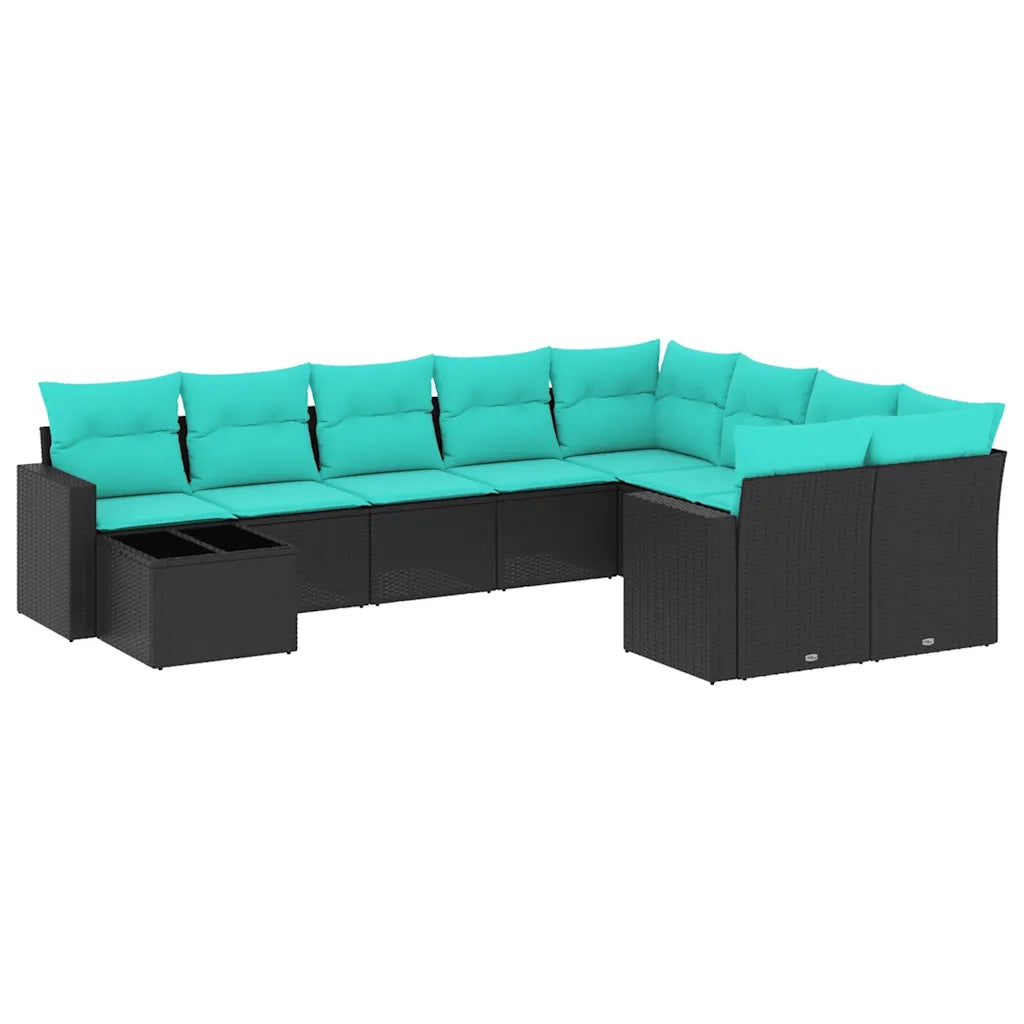 Set Divani da Giardino 10 pz con Cuscini Nero in Polyrattan