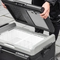 Frigorifero Portatile per Auto 40L con Illuminazione a LED, con Maniglia e Ruote per Trasporto, Barca, Camper, Viaggi 12/24V DC e 110-240V AC Nero e Grigio