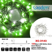 Trade Shop - Catena Luminosa 100 Luci Led Lucciole Verde Fisso + Bianco Intermittente Xc-3143 -