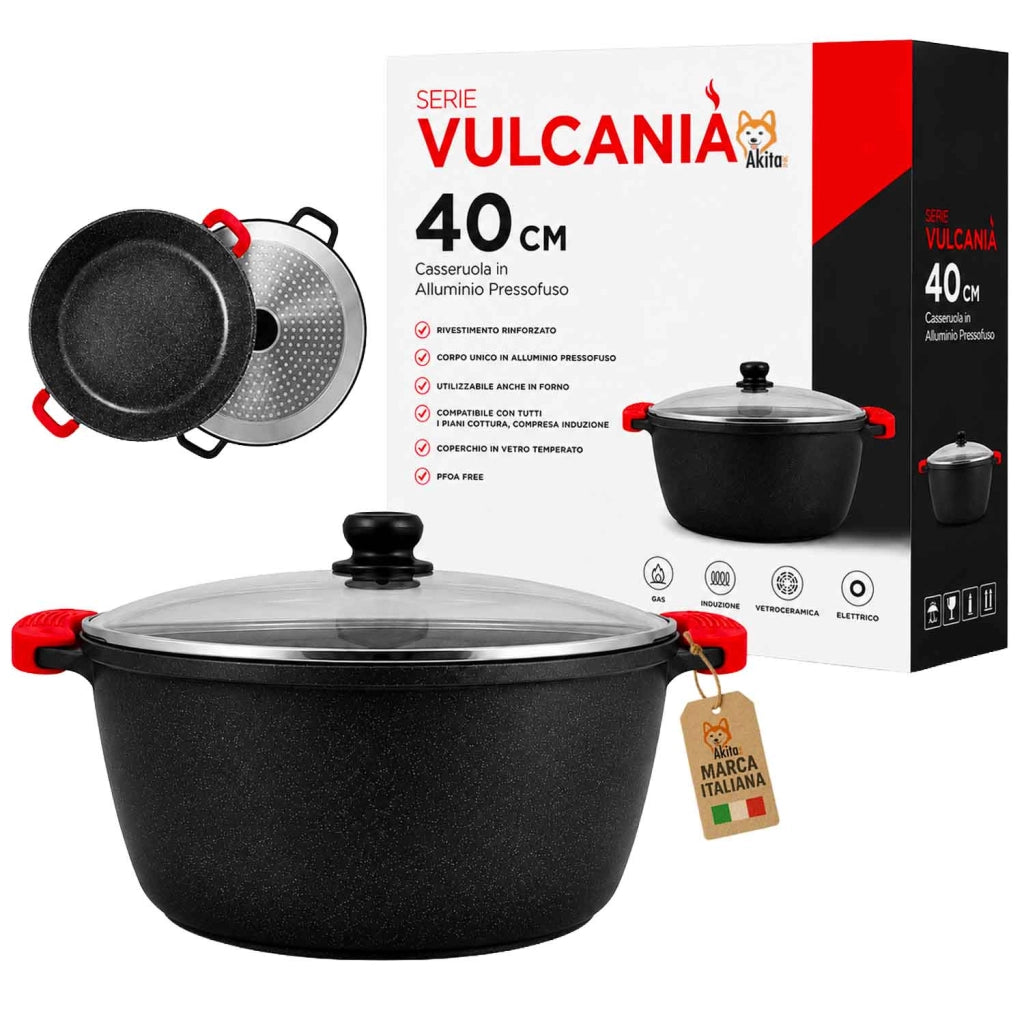 Akitaink Casseruola Alluminio Pressofuso Coperchio in Vetro 40 cm