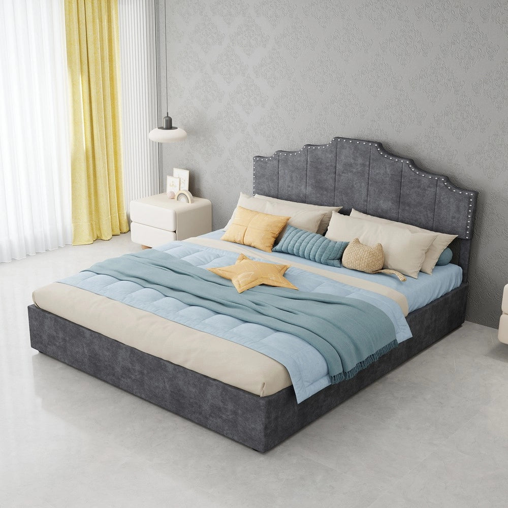 Letto Contenitore Imbottito ¨C MINIMAL ¨C Grigio 160x200 con Materasso