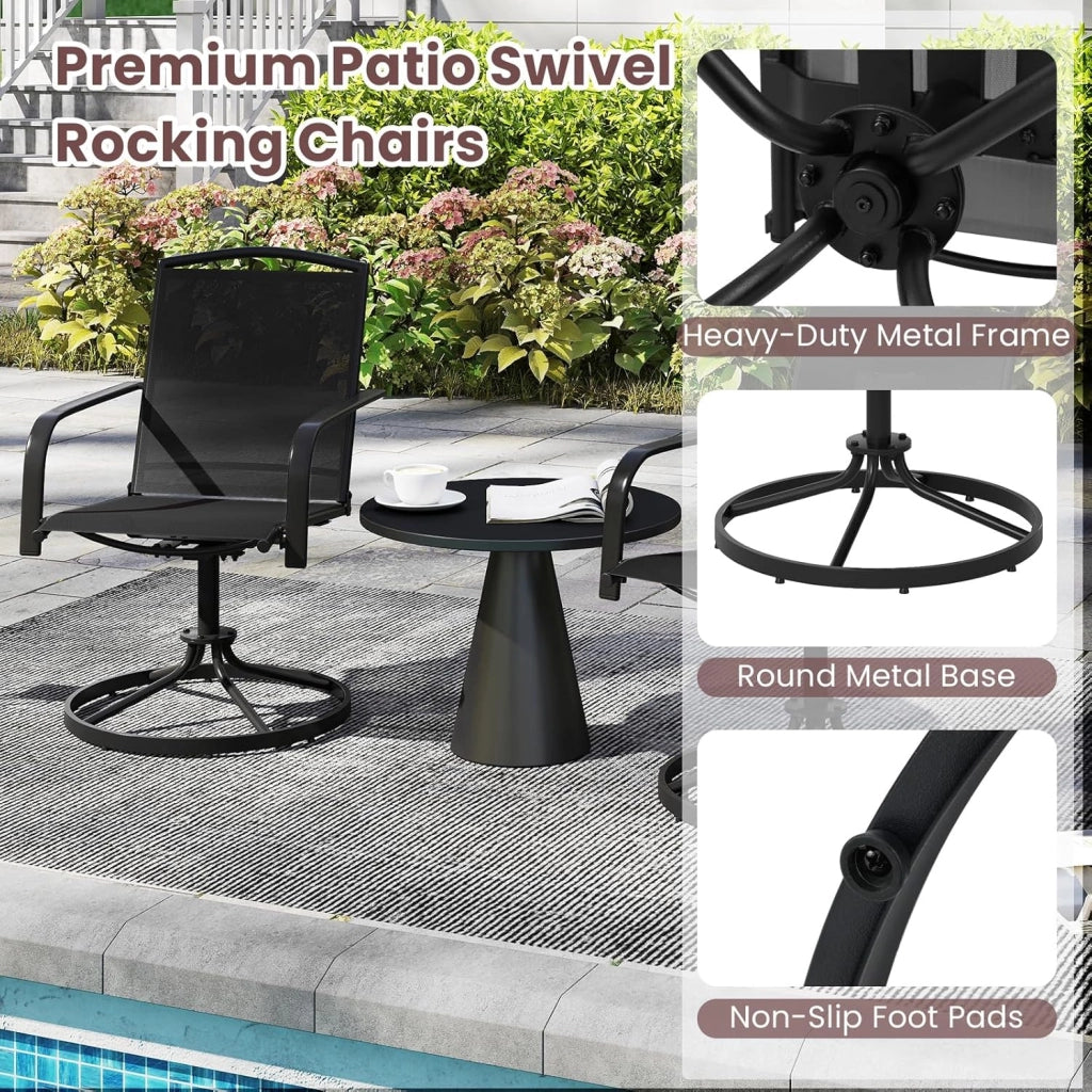 Set di 2 Sedie Girevoli a 360°, Sedia a Dondolo da Esterno con Braccioli, Schienale Alto e Seduta Traspirante, Poltrone Dondolo per Giardino, Piscina, Balcone, Balcone, Cortile (Nero)