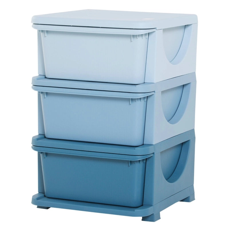 Mobile contenitore per bambini con 3 cassetti estraibili in plastica blu 37x37x56,5 cm