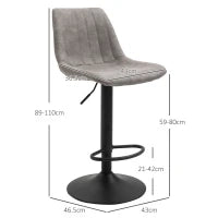 Set 2 Sgabelli da Bar con Schienale, Poggiapiedi e Altezza Regolabile Stile Industriale, Grigio