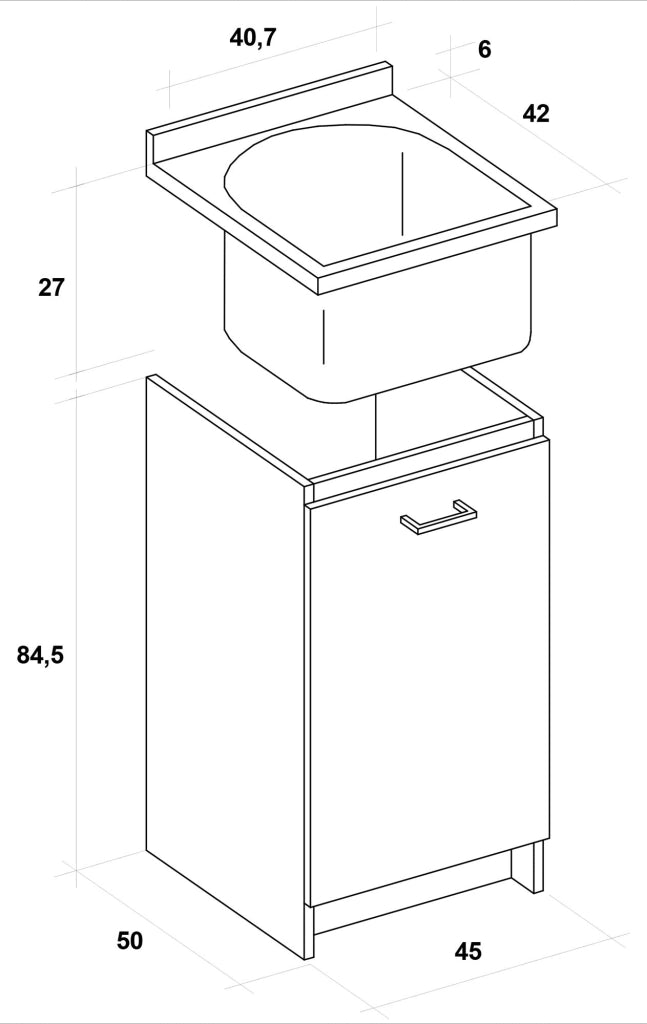 Mobile Lavatoio 45x50x85cm Anta Asse in Legno Montegrappa Marella Bianco Destra