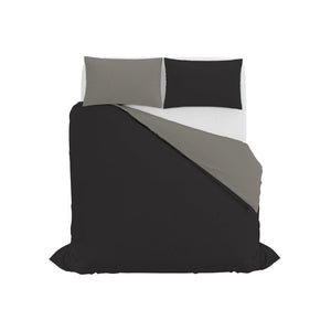 Copripiumino Matrimoniale con Sacco e Federe in Tinta Unita Double Face Linea Zoe Cioccolato e Sabbia