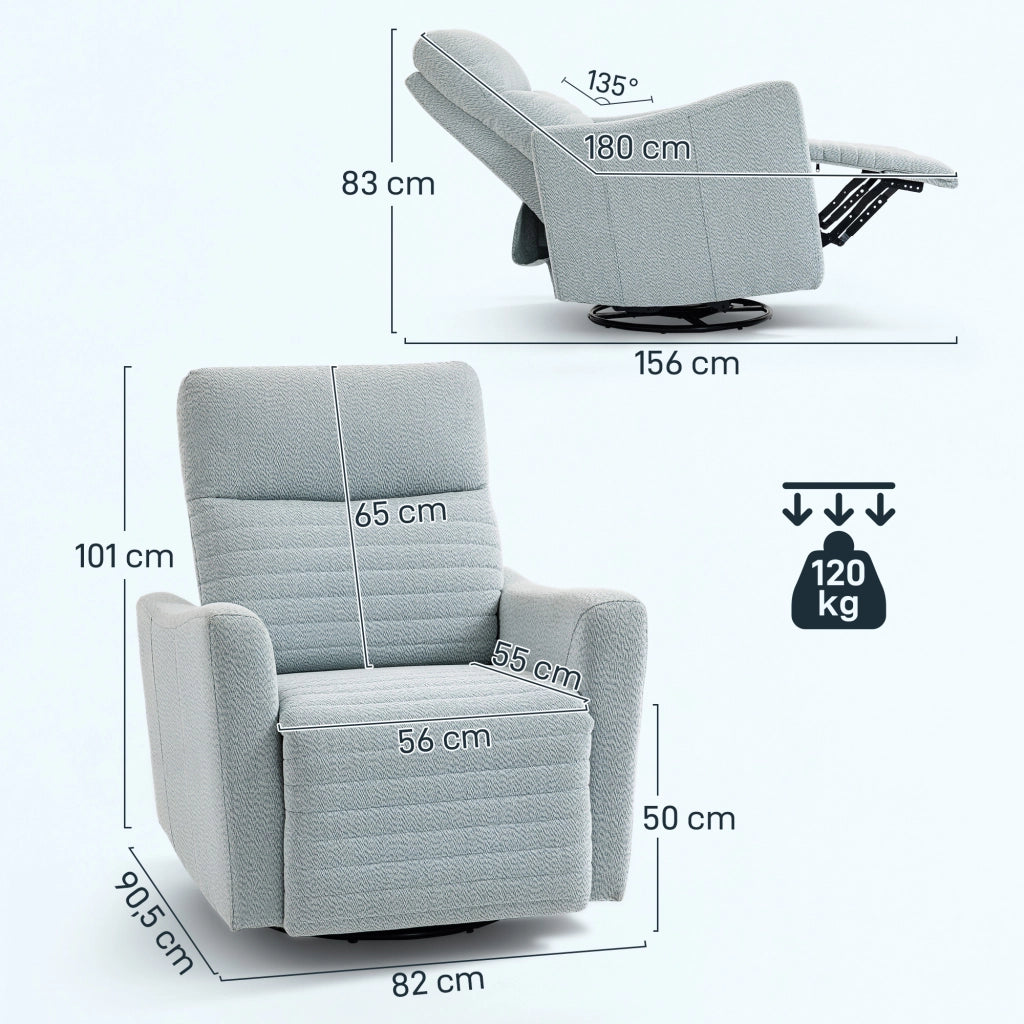 Poltrona reclinabile girevole 360¡ã con poggiapiedi ¨C Minimal ¨C 82x90.5x101 cm grigio-blu