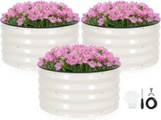 Set di 3 Cesti Elevati per Piante 60 x 60 x 30 cm Acciaio Inox Bianco per Giardino e Orto
