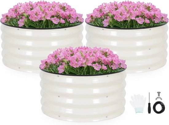 Set di 3 Cesti Elevati per Piante 60 x 60 x 30 cm Acciaio Inox Bianco per Giardino e Orto