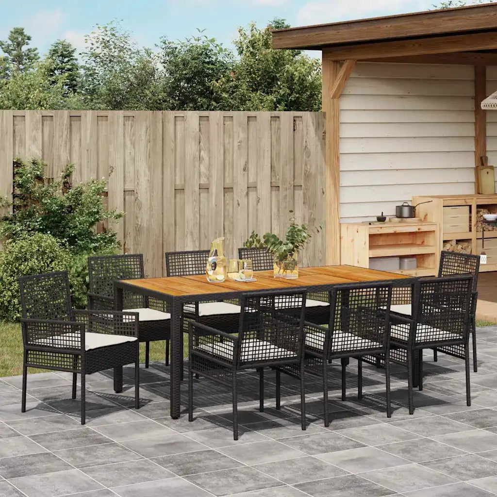 Set da Pranzo per Giardino 9 pcs Nero polyrattan 3334906